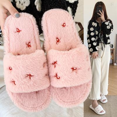 Плюшевая верхняя одежда на плоской подошве осень и зима тапочки на плоской подошве модные новые домашние тапочки пушистые женские