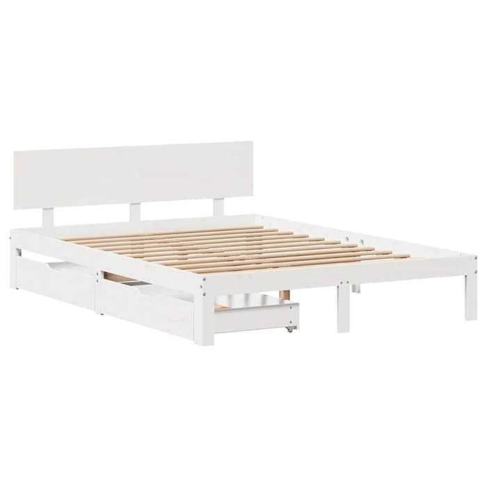 VidaXL Cadre de lit avec tiroirs blanc 160x200 cm bois massif de pin, sommier, cadre de lit double, cadre de lit en bois 3301989