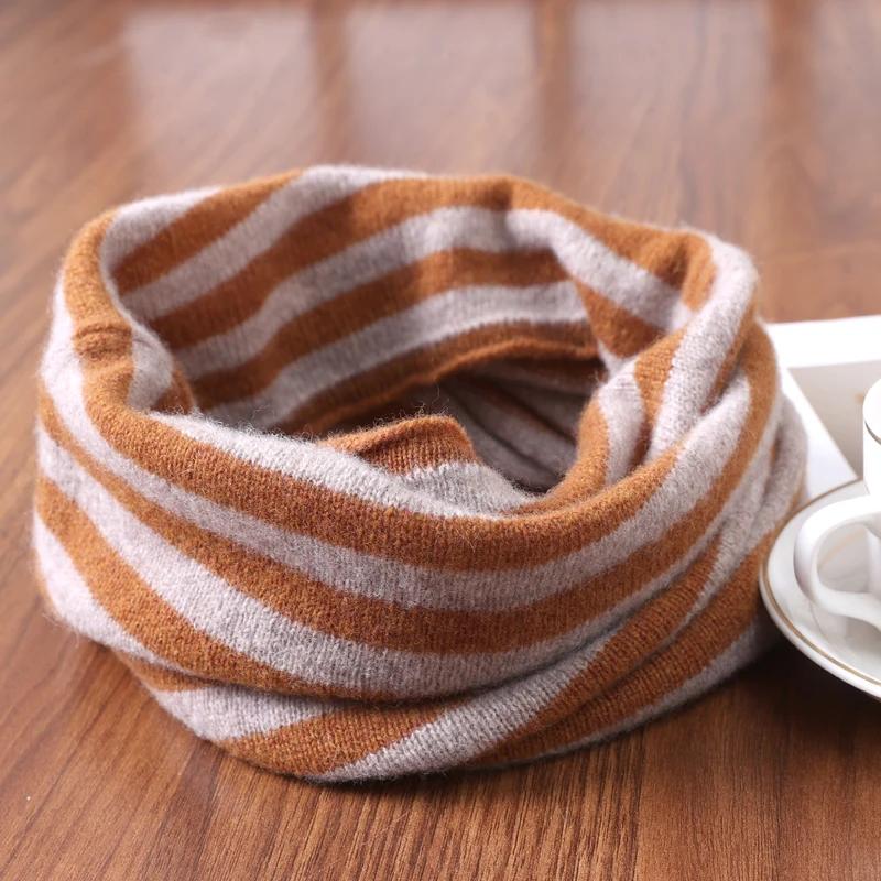 100% Wool Striped Ear Hanging Knitted Neck Coverings Winter Fashionable Warmth Neck Protection Scarf Face Mask Headscarf Hat