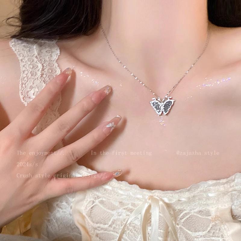 Элегантное ожерелье с бабочкой из ледяного кристалла и циркона - высококачественная легкая роскошная ключичная цепочка