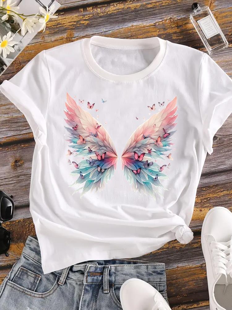 (Asian Size) Clothing T Shirt Fashion Trend Wing Style 90s Ladies Casual Women Tee Top Short Sleeve Print Lady Female Graphic T-shirts