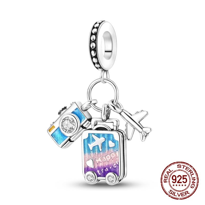 Copper Travel Theme Suitcase Camera Bag Pendant Beads Charms Fit Original Bracelets Women Diy Jewelry Gift