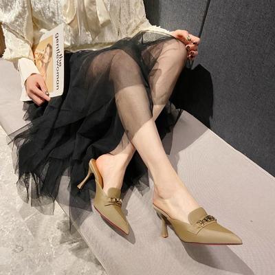 Женские уличные тапочки с острым носком, летние шлепанцы на высоком каблуке-шпильке с блестками, элегантные туфли без каблуков, женские тапочки