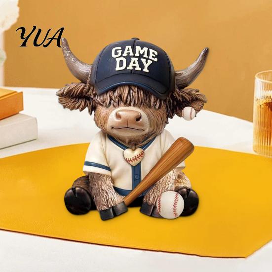 Collectible Calf Sculpture 2Pcs Baseball Bull Figurines, Creative Resin Animal Statue for Desk Shelf, Decorative Figurine Home Office Decor,
