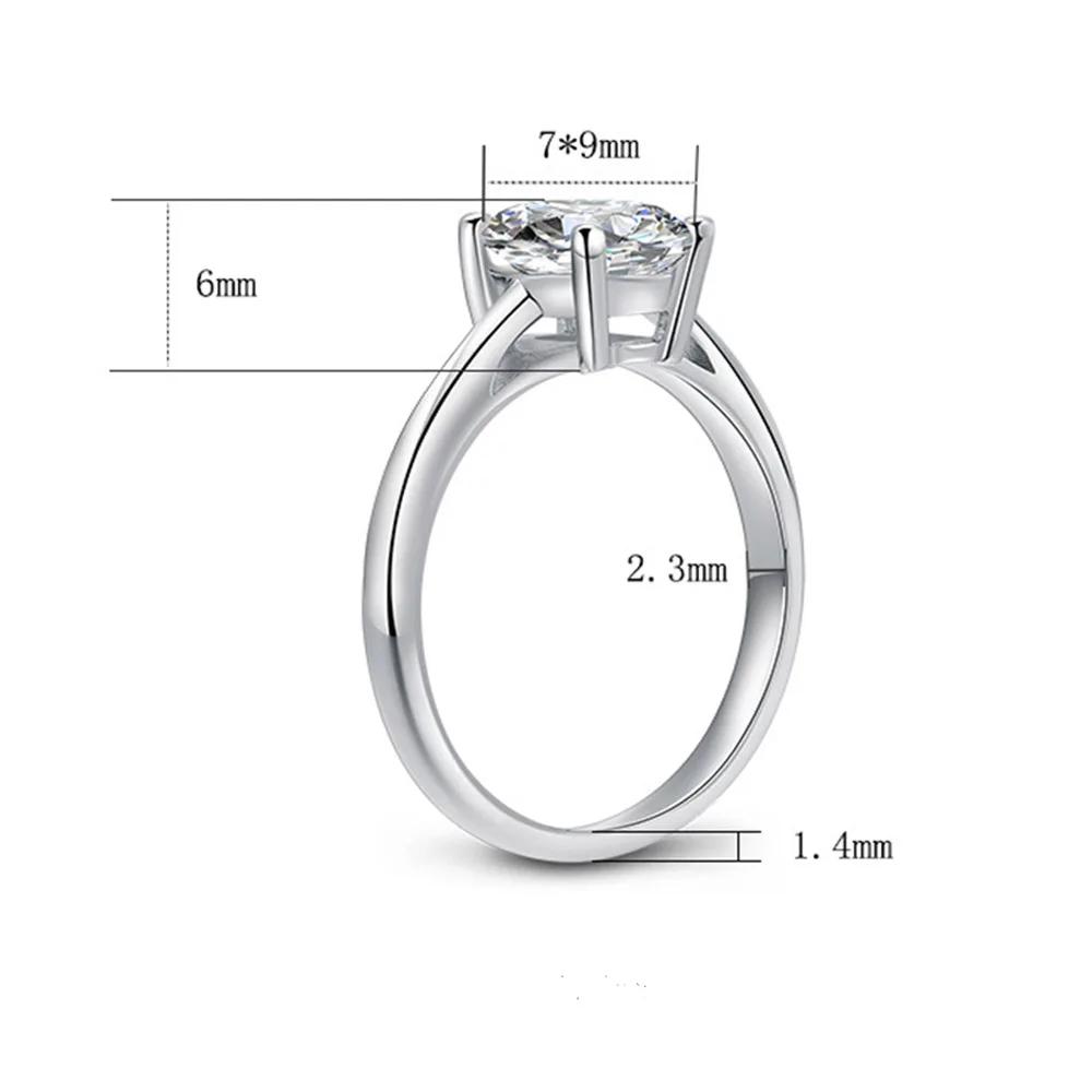 Cbtb New Silver 925 Egg Shape Real Moissanite Ring Wedding Engagement Diamond Rings for Women Bride Jewelry