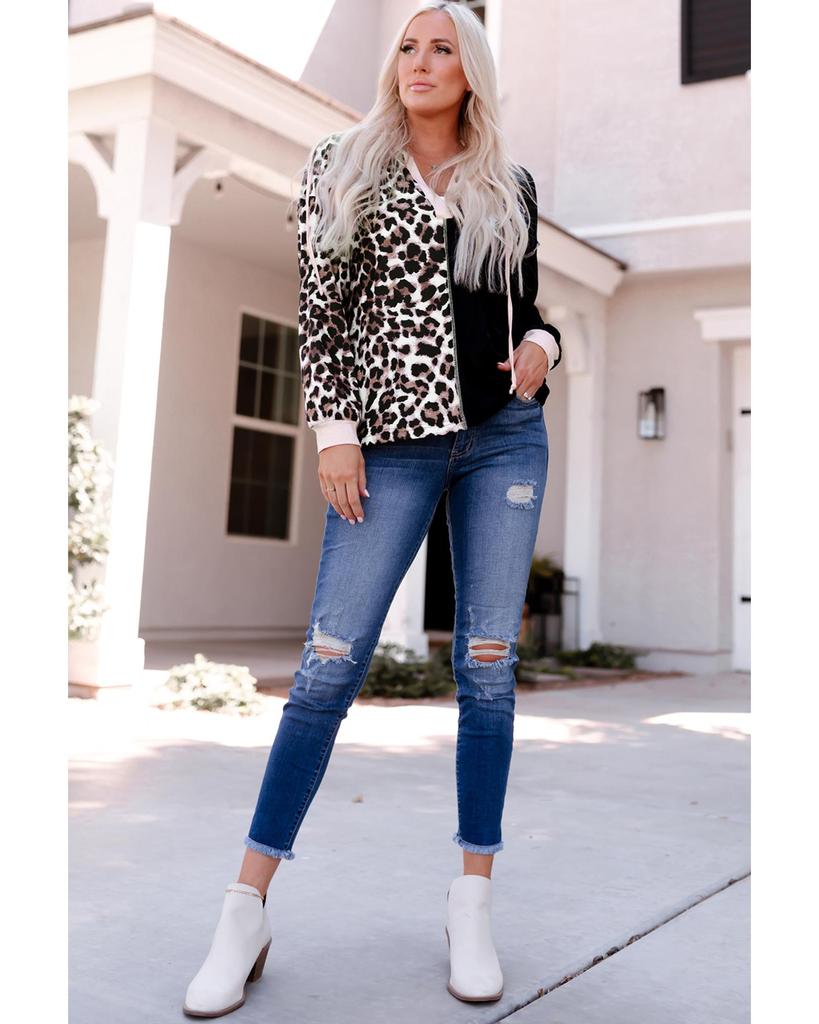 Azura Exchange Толстовка с капюшоном в стиле пэчворк с леопардовым принтом