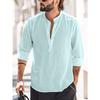 Men Henry Shirt Men's Casual Thin Cotton Linen Shirt White Black Khaki Stand Up Collar Straight Solid Color Long Sleeve Top