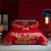 Ярко-красный свадебный комплект из чистого хлопка в китайском стиле с вышивкой из четырех предметов, свадебная простыня из десяти предметов и пододеяльник