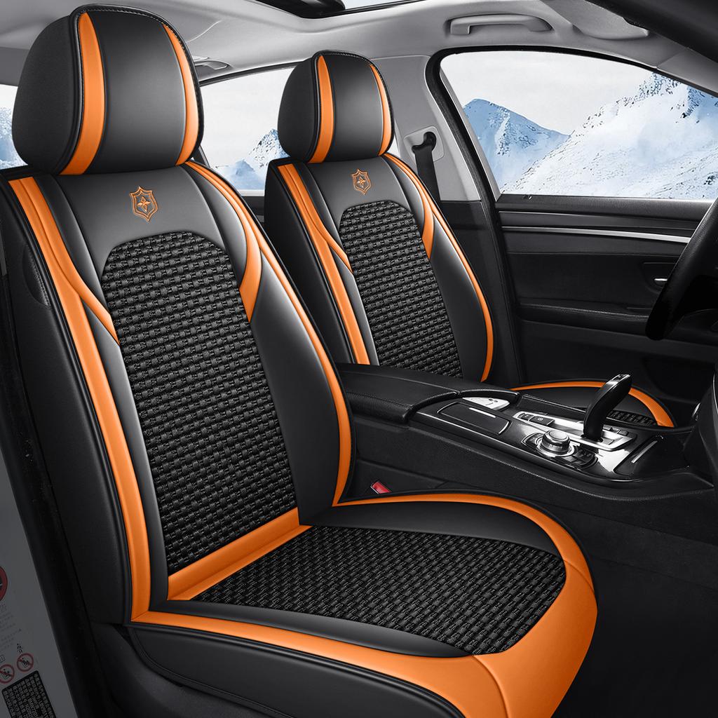 Премиальные 5-местные чехлы на сиденья автомобиля из ПУ-кожи и ткани «Ледяной шелк», полное покрытие, раздельные подголовники, нескользящие, прочные, универсальные, подходят для 95% автомобилей
