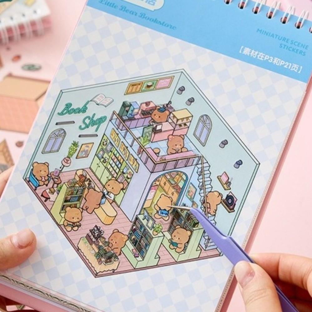 Layered House Miniature Scene Sticker Book 2D Flat Cartoon Collage Decor Stickers Daily