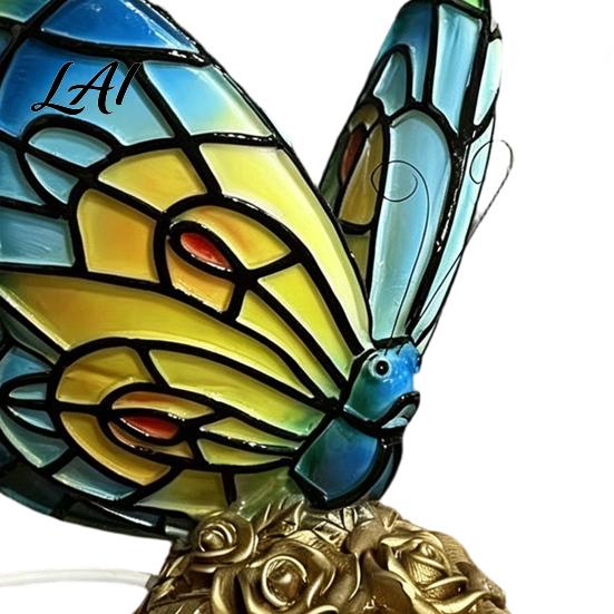 Colored Flakes Butterfly Lamp Cute Bedside Table Lamp Rose Nightstand Lamps Stained
