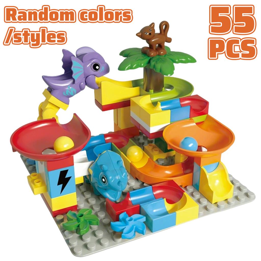 55PCS Big Building Blocks Marble Race Run Track Dinosaur And Large Brick Rolling Ball Chute Funnel Toys For Kids Educational Toy