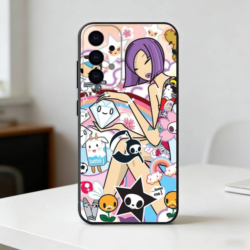 retro cute V-vibe tokidoki art phone Case For Samsung S25,24,21,22,23,30,Ultra,20,Plus,Fe,Lite,Note Soft Black Cover
