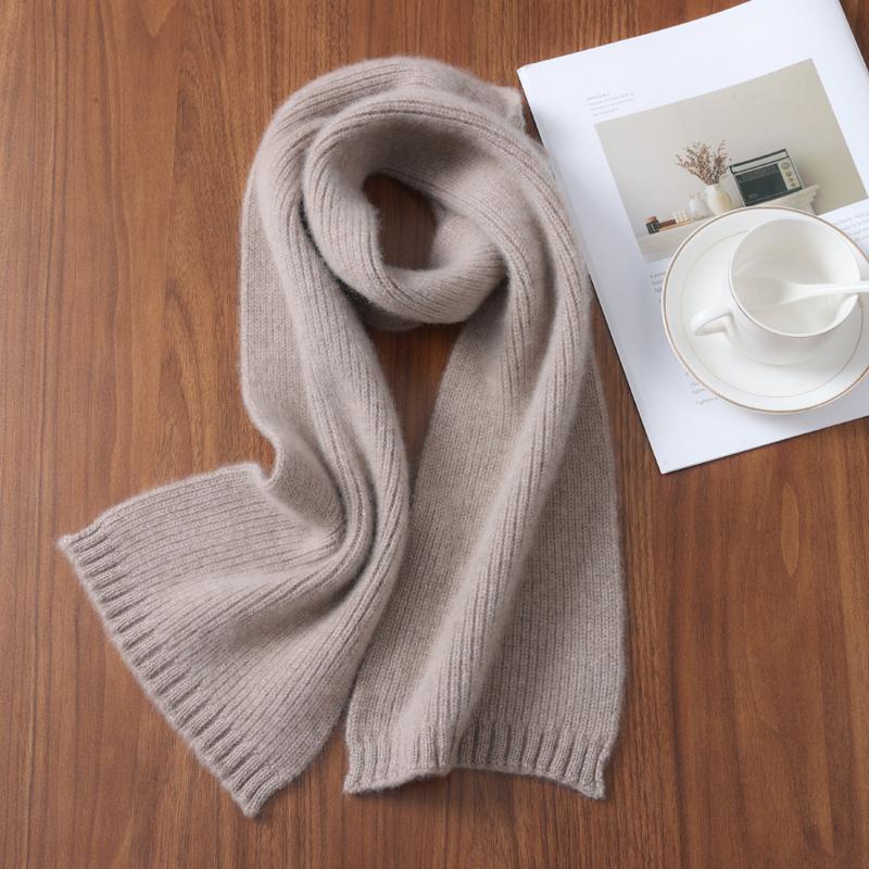 100% Wool Women Knitted Scarf Winter Long Narrow Soft Warm Cashmere Like Neckchief Solid Fashion Shawls Scarves 20x160c