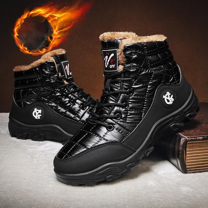 Зимние мужские зимние ботинки на меховой подкладке. Толстые теплые без шнуровки водонепроницаемые флисовые внутренние ботинки. Высокие кроссовки для мужчин. Ботинки до щиколотки на шнуровке для улицы.
