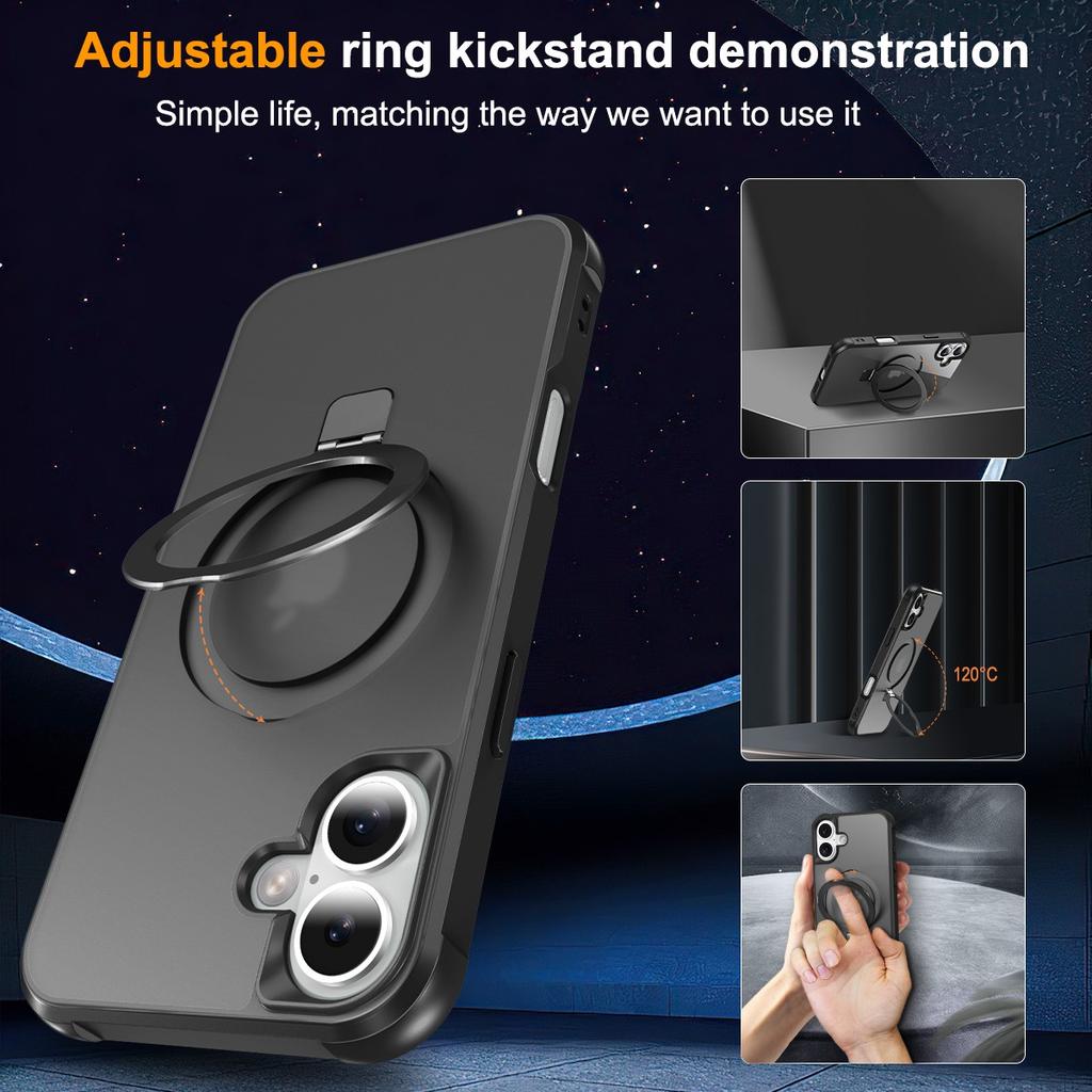 For iPhone 16 Plus Case Compatible with MagSafe Ring Holder Kickstand TPU+PC Phone Cover