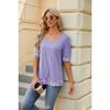 Spring Summer Women's T-Shirt Square Neck Printed Color Clash Bubble Sleeve Slit T-Shirt Top