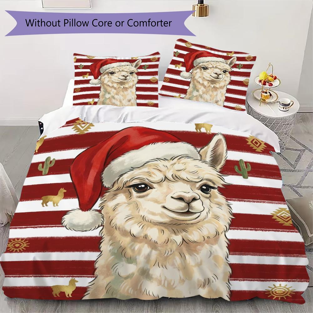 Christmas Bunny Pattern Bedding uilt Set uilt Cover Pillowcase Home Decoration Birthday Gift (1 * duvet cover + 2 * pillowcase without core)_XIA
