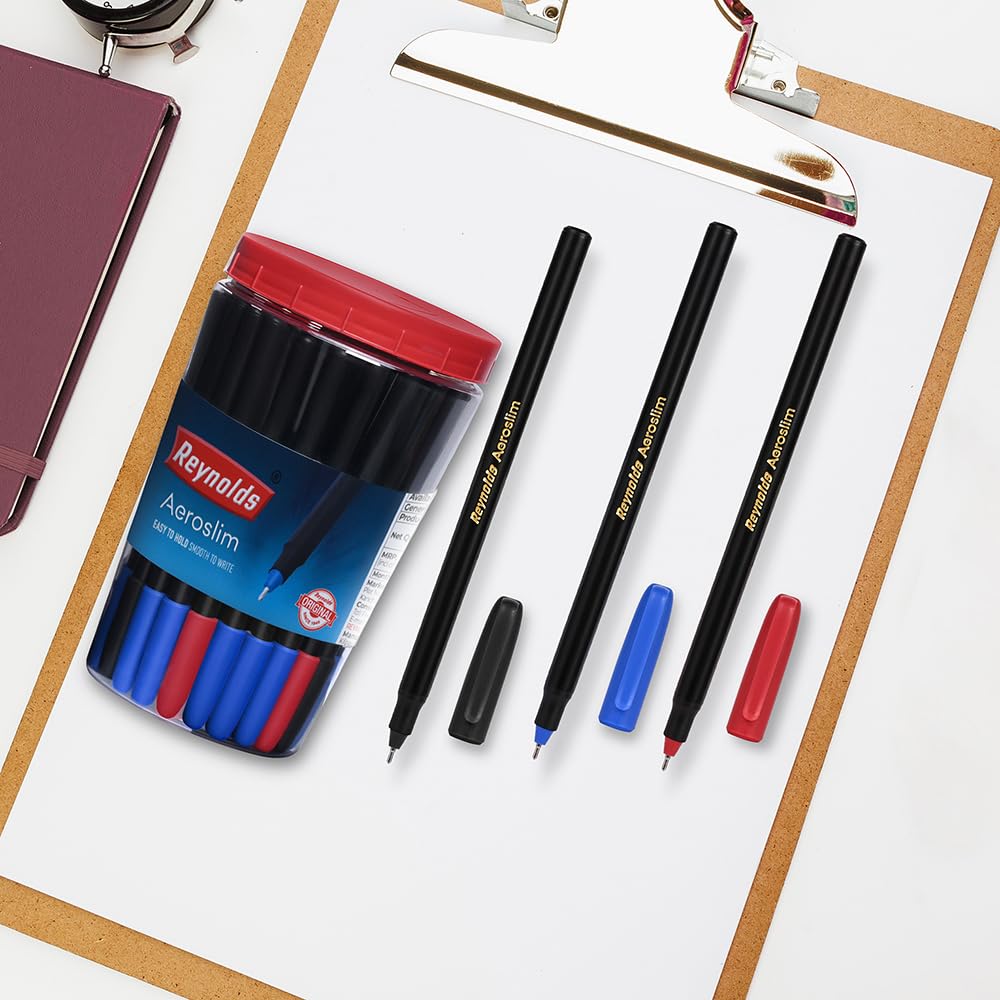 Reynolds Aeroslim Ball Pen Set Pack Of 1( 60 BLUE, 5 Black, 5 Red )0.7 mm Tip Smooth Writing Pens For Office School Use