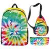 Школьная сумка Cook Tie-Dye Оксфордская ткань 3D Цифровая печать Рюкзак Большой вместимости Многофункциональный рюкзак Набор из трех предметов
