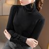 Turtleneck Bottoming Shirt Women's Autumn and Winter New Fashion Solid Color Long-sleeved T-shirt with Fleece Warm Inner Waist Top