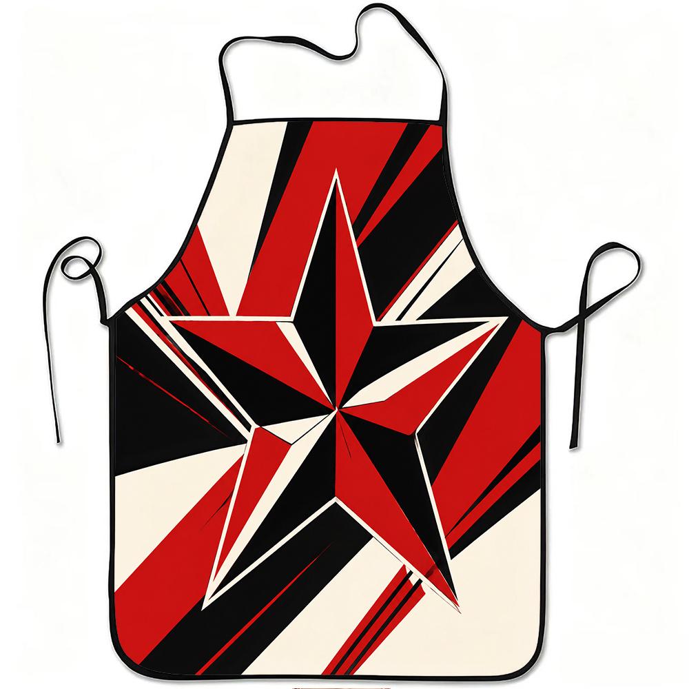 1pc Red Black Geometric Star Art Print Apron, Durable And Easy to Clean, Adjustable Waistband, Polyester Material, for Kitchen Cooking, Gardening, Orc