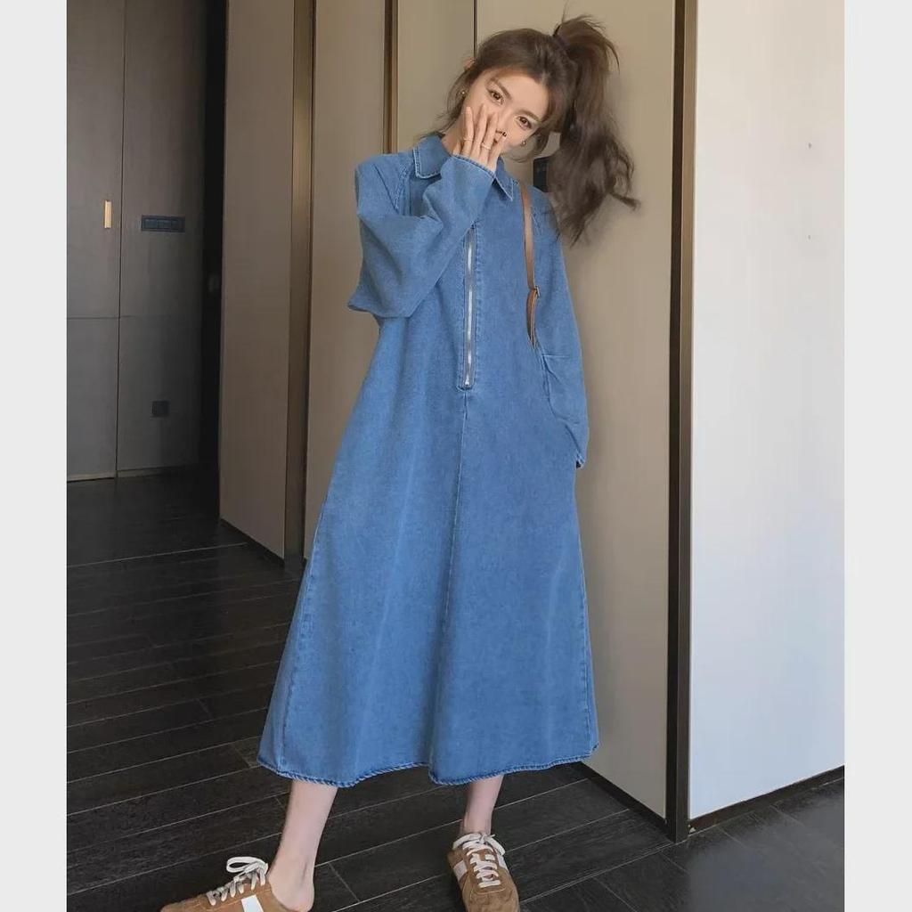 Niche Slim French-Style Denim Dress for Women, Spring & Autumn 2023 - Long-Sleeved Retro Tea Break Skirt.
