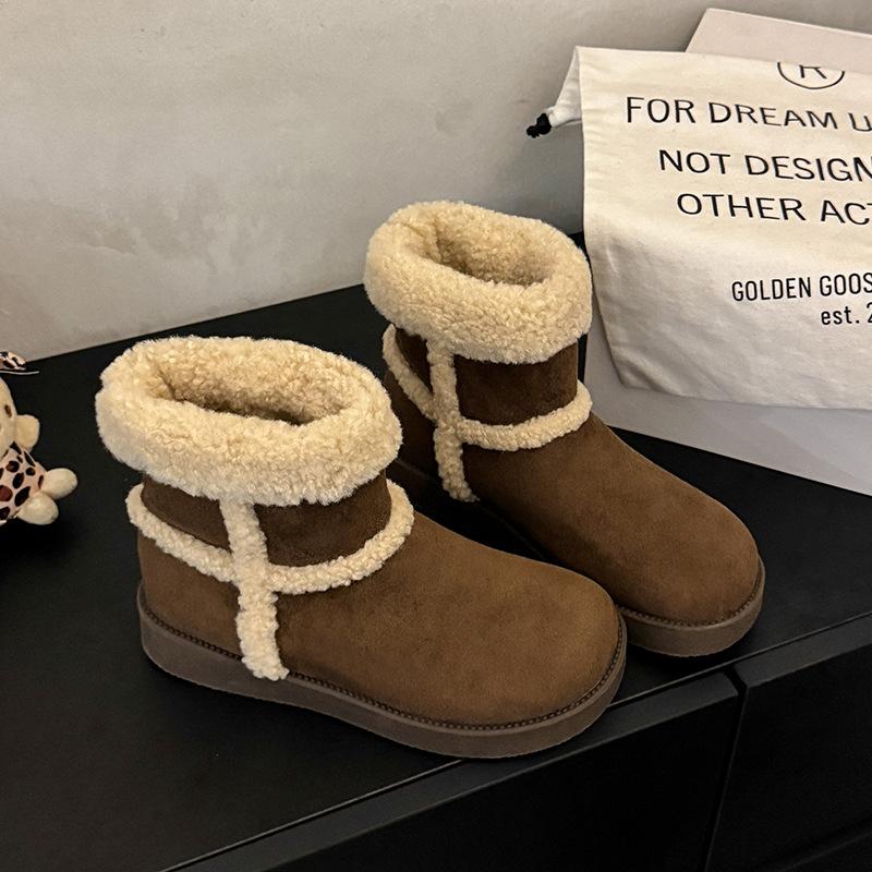 Women's One Foot Stirrup Fashion Lightweight Soft Sole Winter Warm Fur One Snow Boots Padded Lined Non-slip Casual Sports Cotton Boots