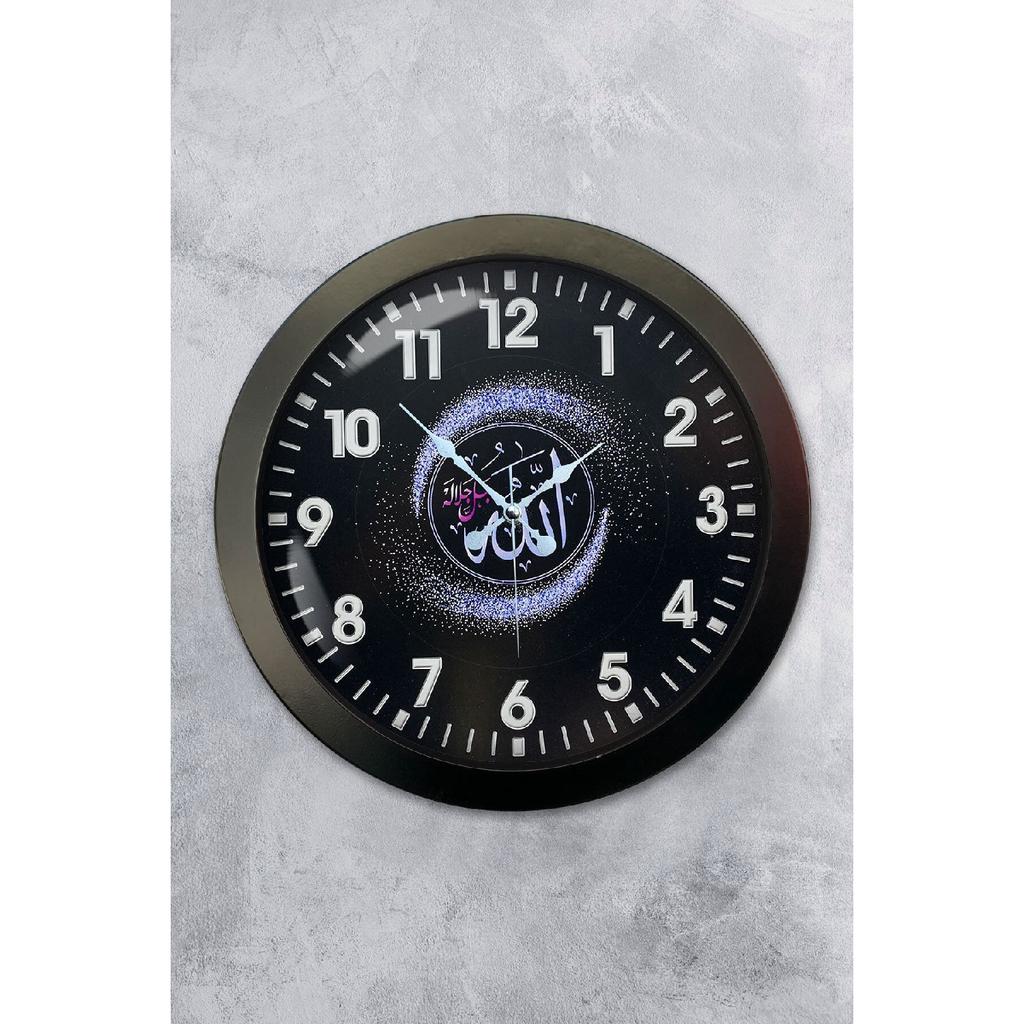 Черные металлические настенные часы с надписью Аллаха, 36 см