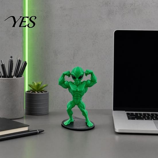 Stable Base Figurine Novelty Alien Statue, 3D Printed Muscular for Unique Sculpture Home, Office, Game Room, Desktop, Shelf, Coffee Table Decor