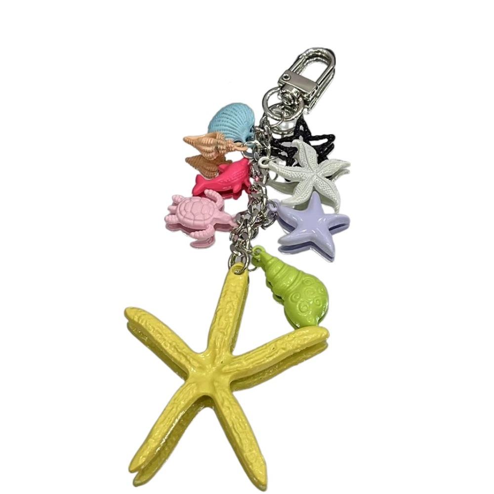 Zinc Zinc Alloy Ocean Style Keychain Candy Color Shell Tassel Pendant Beaded Starfish Turtle Keyring  Gifts