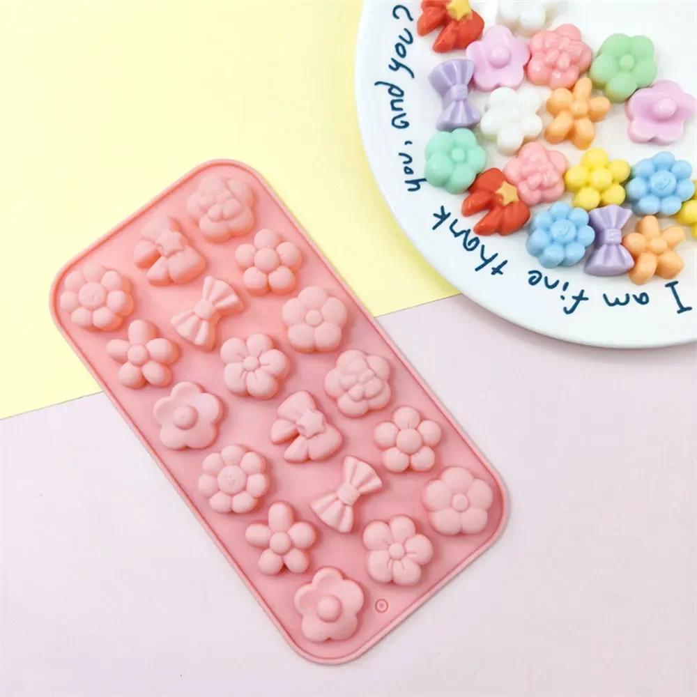 18 отверстий Цветочная серия Желейный шоколад Силиконовые формы DIY Звезда Бант Свеча Мыло Форма День святого Валентина Ромашка Подарки из шоколада