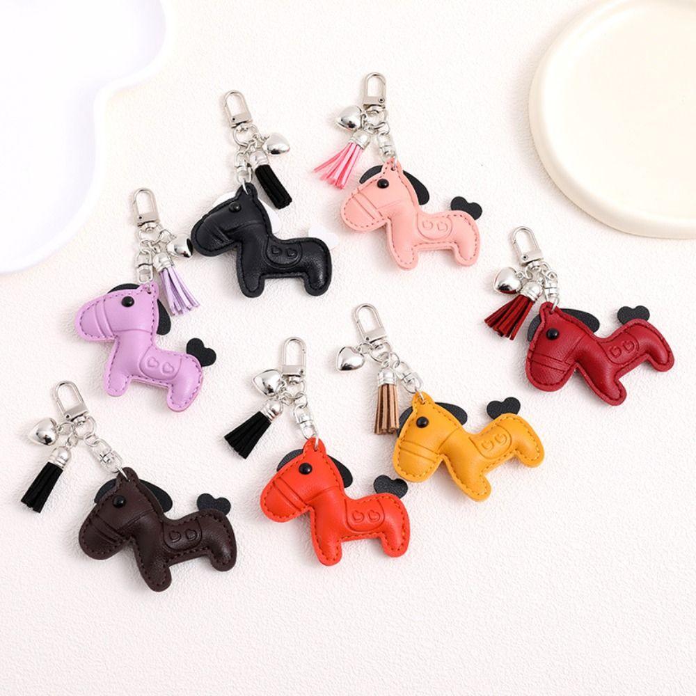Cartoon Pu Leather Horse Key Chain Tassel Zodiac Pony Bag Hanging Horse Pendant Home Decor