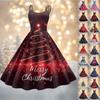Women's Fashion Christmas Printed Sexy Strapless Gothic Cocktail Dress Punk, Vintage Dress