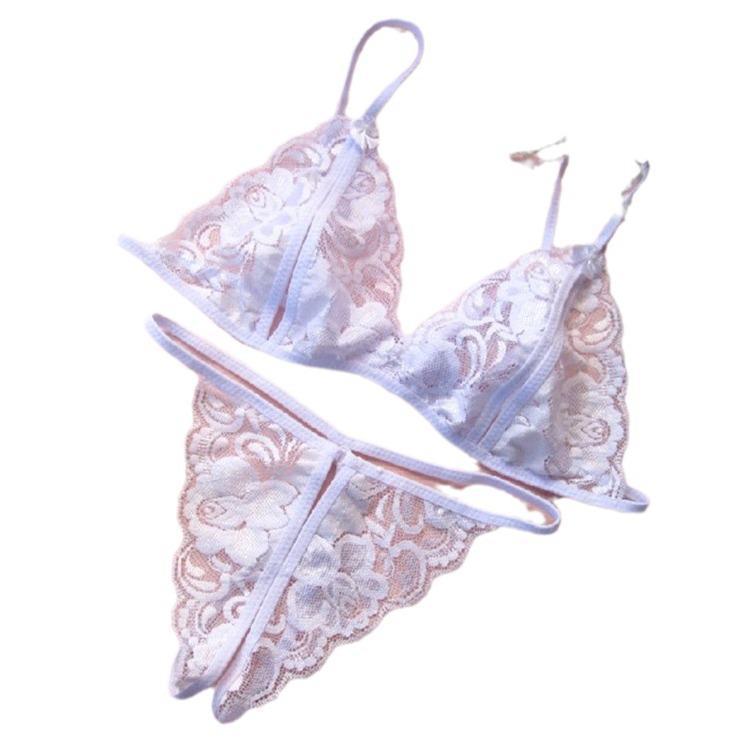 Комплект кружевного нижнего белья с открытой промежностью: Сексуальный бюстгальтер, бикини, стринги, пижама из двух частей