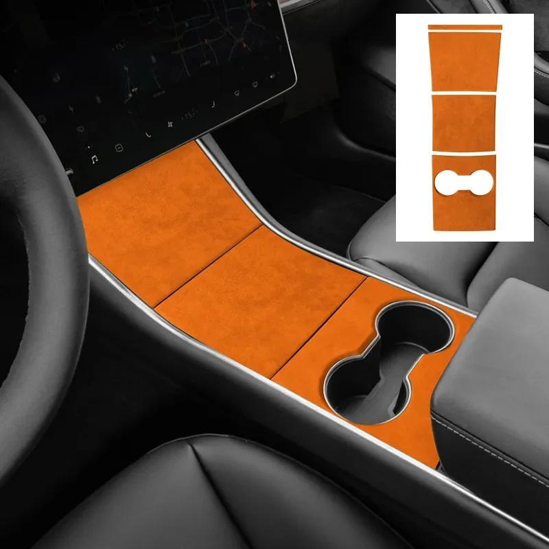For Tesla Model 3   Top Suede Car Central Console Gear Shifter Panel Modifed Decorative Cover Pad Sheath Shell Sticker