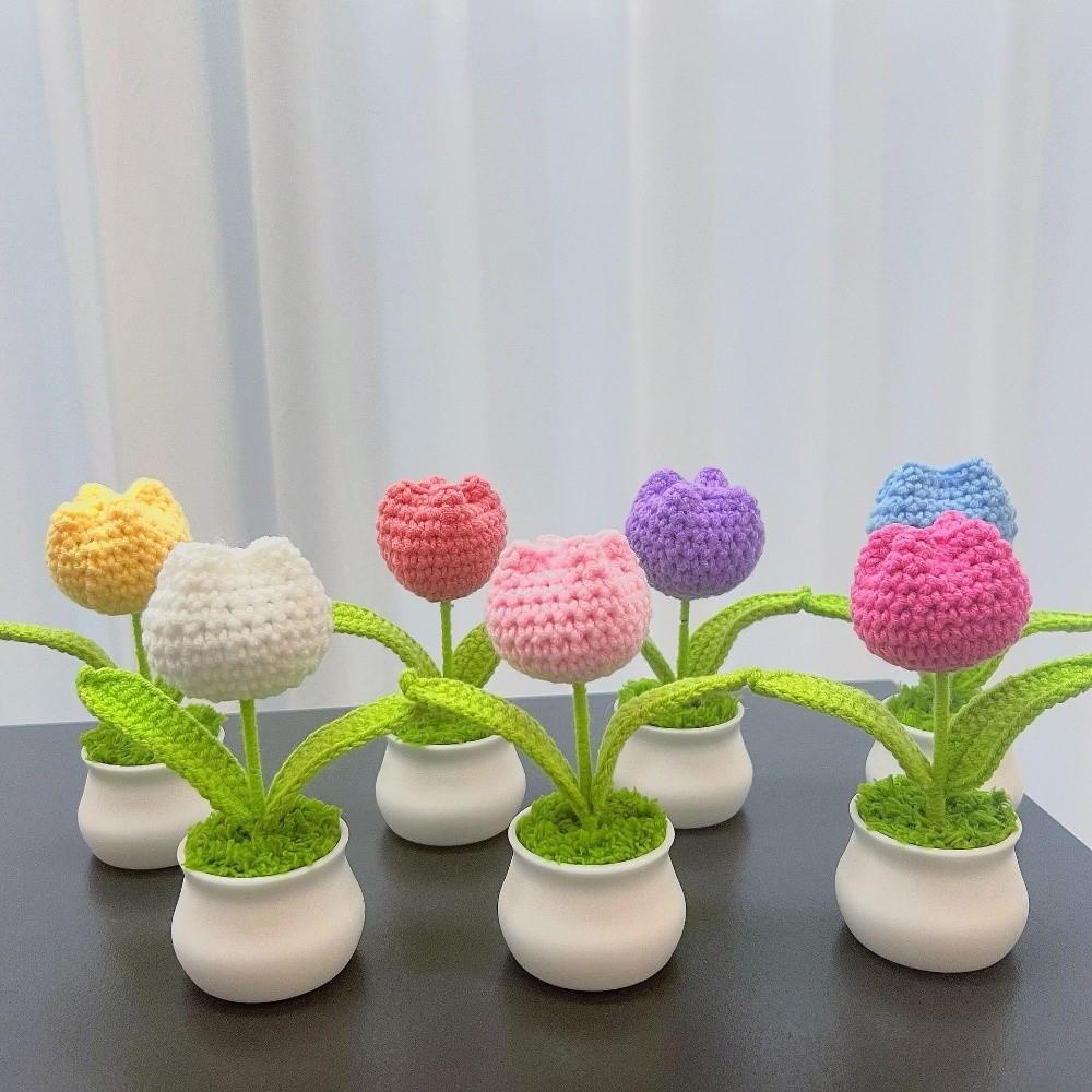 Mini Tulips Crochet Flower Potted DIY Handcrafted Bonsai New Handmade Knitted Flowers Home Decor