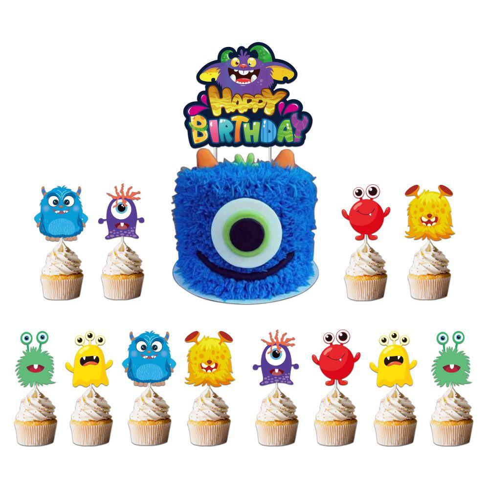 Красочный Мультяшный Монстр И Инопланетянин Мэгги Воздушный Шар Украшение для Вечеринки Баннер Топпер для Торта для Принадлежностей для Дня Рождения