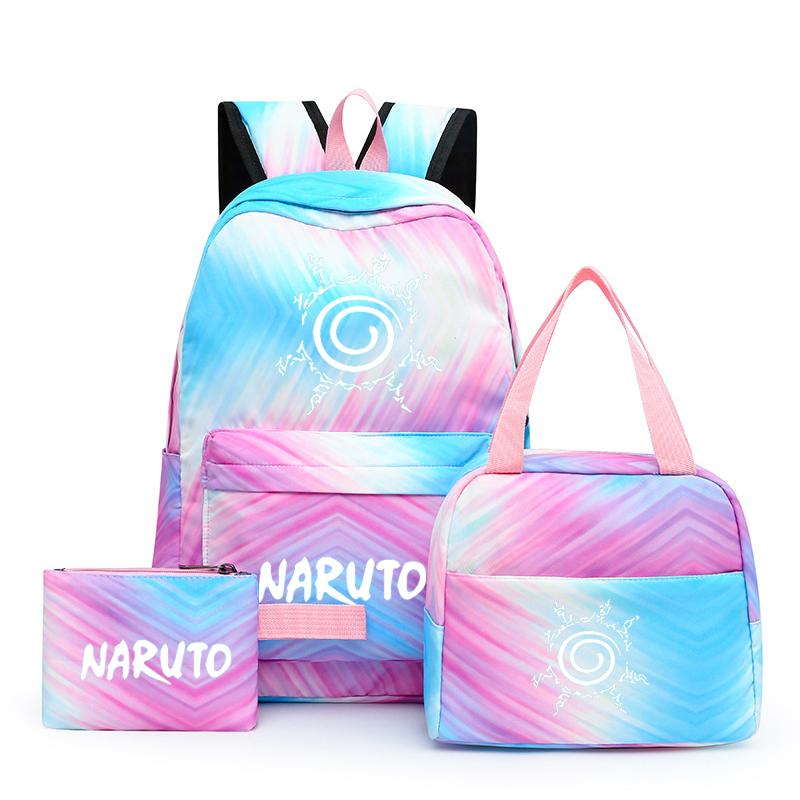 Наруто аниме 3 шт./компл. Холст Сумка для обеда Рюкзак для мальчиков Студенческие сумки для ноутбука Набор Детская сумка для ручек Снова в школу Рюкзак для девочки