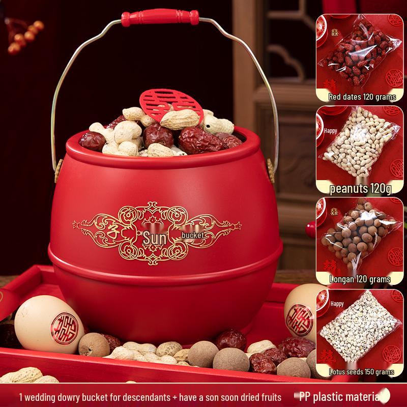 Bridal Dowry Gift: Happy Red Wedding Bucket