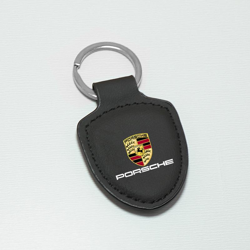 Кожаный брелок для ключей автомобиля Щитовидный брелок-кольцо для Porsche Panamera Cayenne Taycan 911 718 Macan Carrera-GT 928 944 968 944 Аксессуар