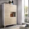 Buffet haut 3 portes - Décor Chêne et blanc - NESS - L 81 x P 43 x H 135 cm