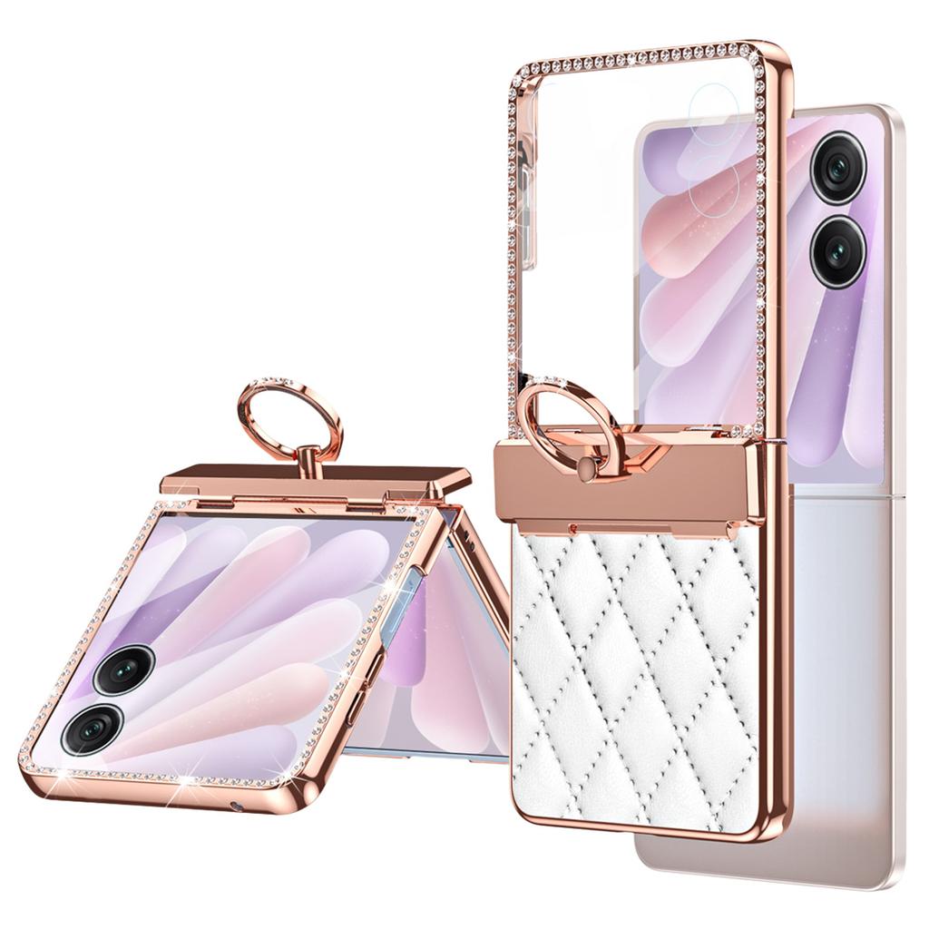 Чехол для Honor Magic V Flip 2 с кольцом-держателем, стразами, кожаной + ПК крышкой и пленкой для заднего экрана