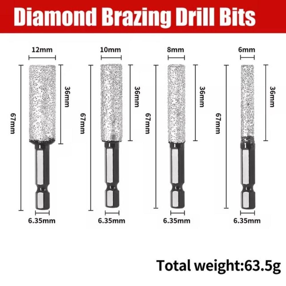 Hexagonal Shank Diamond Drill Bit 6/8/10/12mm Brazing Hole Opener  for Drilling and Grinding