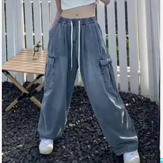 Прямые джинсы для женщин, свободные и многокарманные широкие брюки для женщин, джинсы