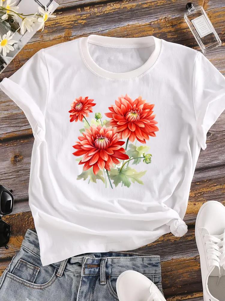 (Азиатский размер) Женская футболка с цветочным трендом, акварельная цветочная футболка с коротким рукавом, верхняя одежда, модный принт, женские повседневные женские футболки с графикой
