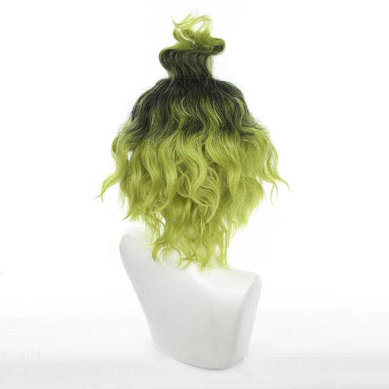 Gyutaro Shabana Cosplay Wig Daki Brother Black Green Curly Hair Anime Upper Rank 6 Wigs + Wig Cap