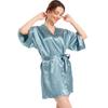 Women's Satin-like Solid Color Short Robe Smooth Lightweight Summer Bathrobe Sexy Open-Front Loungewear