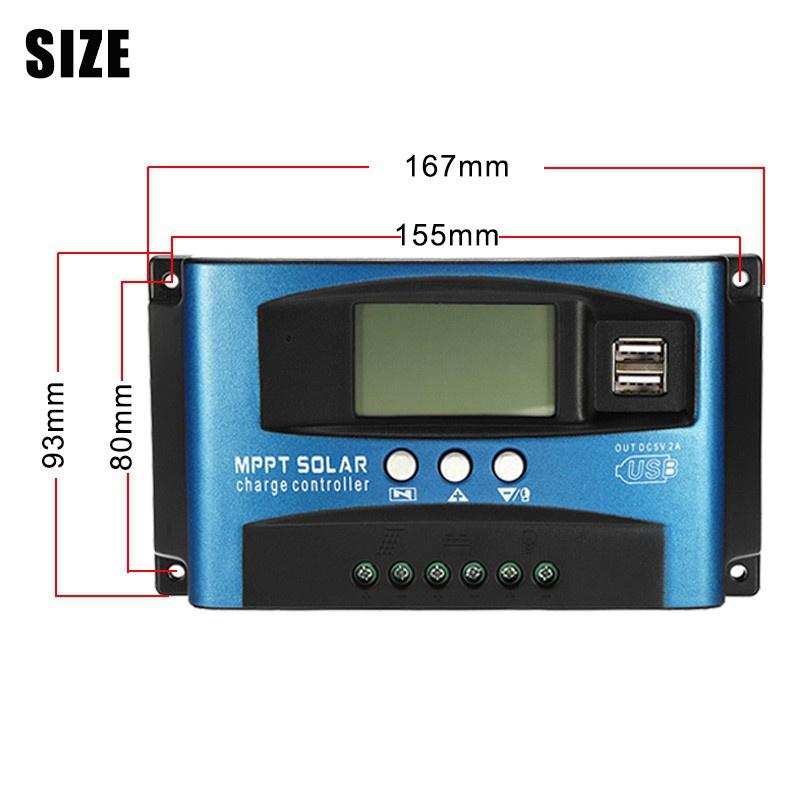 750W(12V) / 1500 Вт(24V) USB-контроллер солнечной зарядки, двойной ЖК-дисплей, автоматическое зарядное устройство для панели солнечных батарей, регулятор с нагрузкой