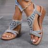Women's Rhinestones Wedge Sandals Comfortable Med Heels Gladiator Shoes Woman Bohemian Style Summer Beach Sandalias Mujer 2025